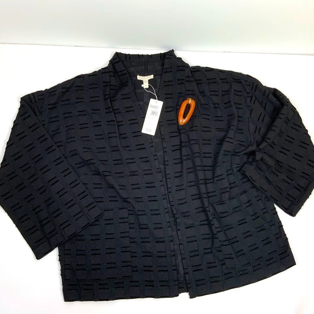 New Eileen Fisher Textured Organic Cotton Soffo Black Jacket Sz 1X - Picture 12 of 16